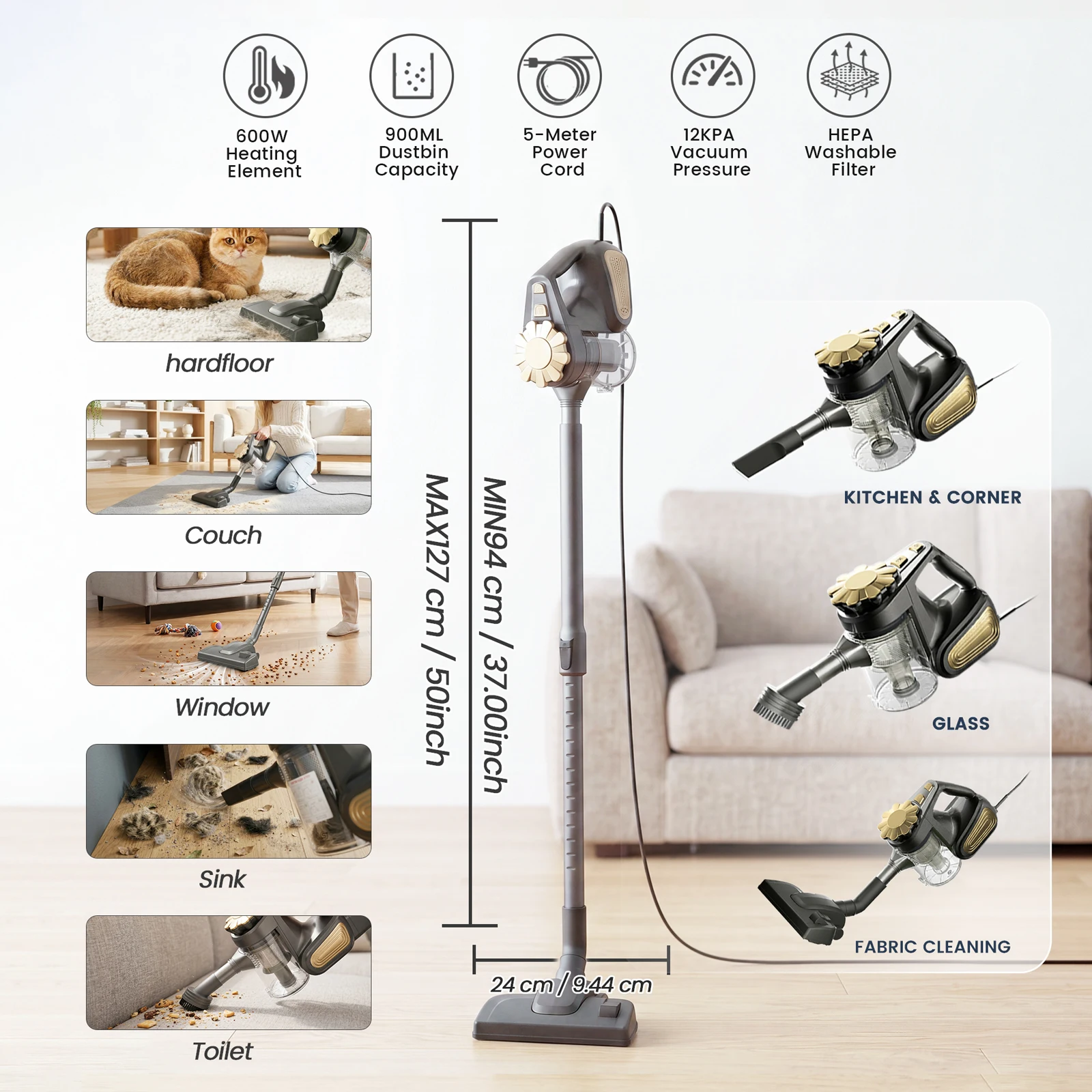 SUPERLEX 4 in 1 Handheld Vacuum Cleaner Wet Dry 600W HEPA Filter 12KPA Powerful Cleaning Machine 2 Cleaning Modes For Home 2026