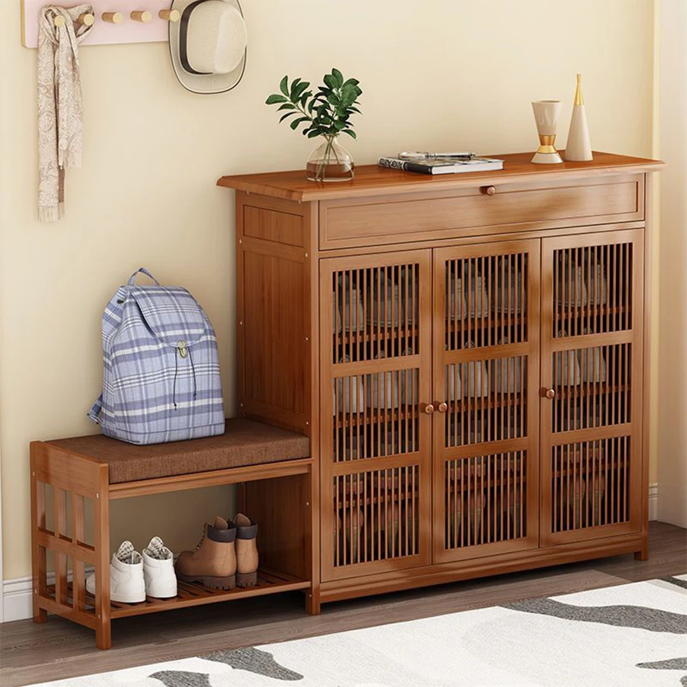 Voltsify Bamboo Entryway Storage Shoe Cabinet with Bench