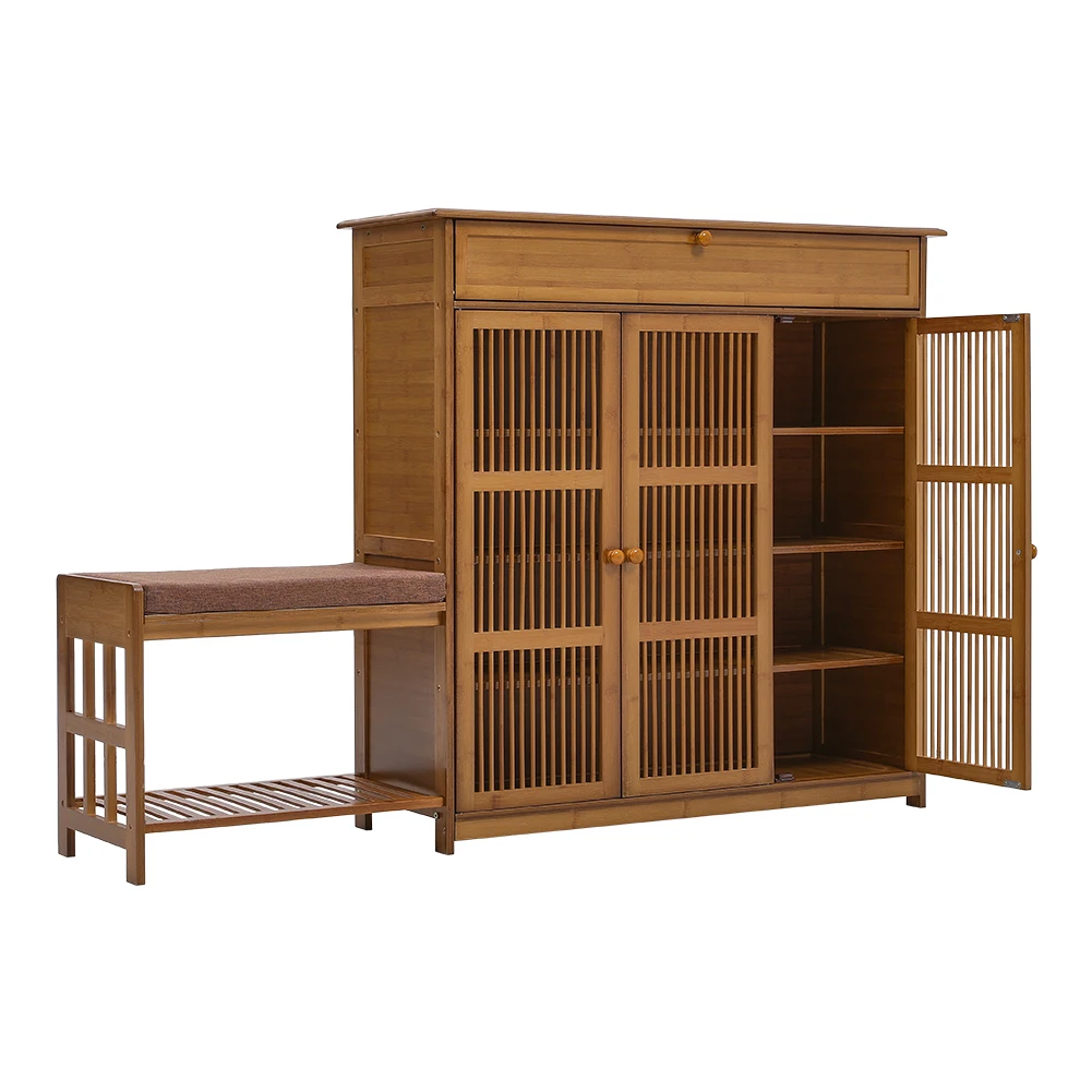 Voltsify Bamboo Entryway Storage Shoe Cabinet with Bench