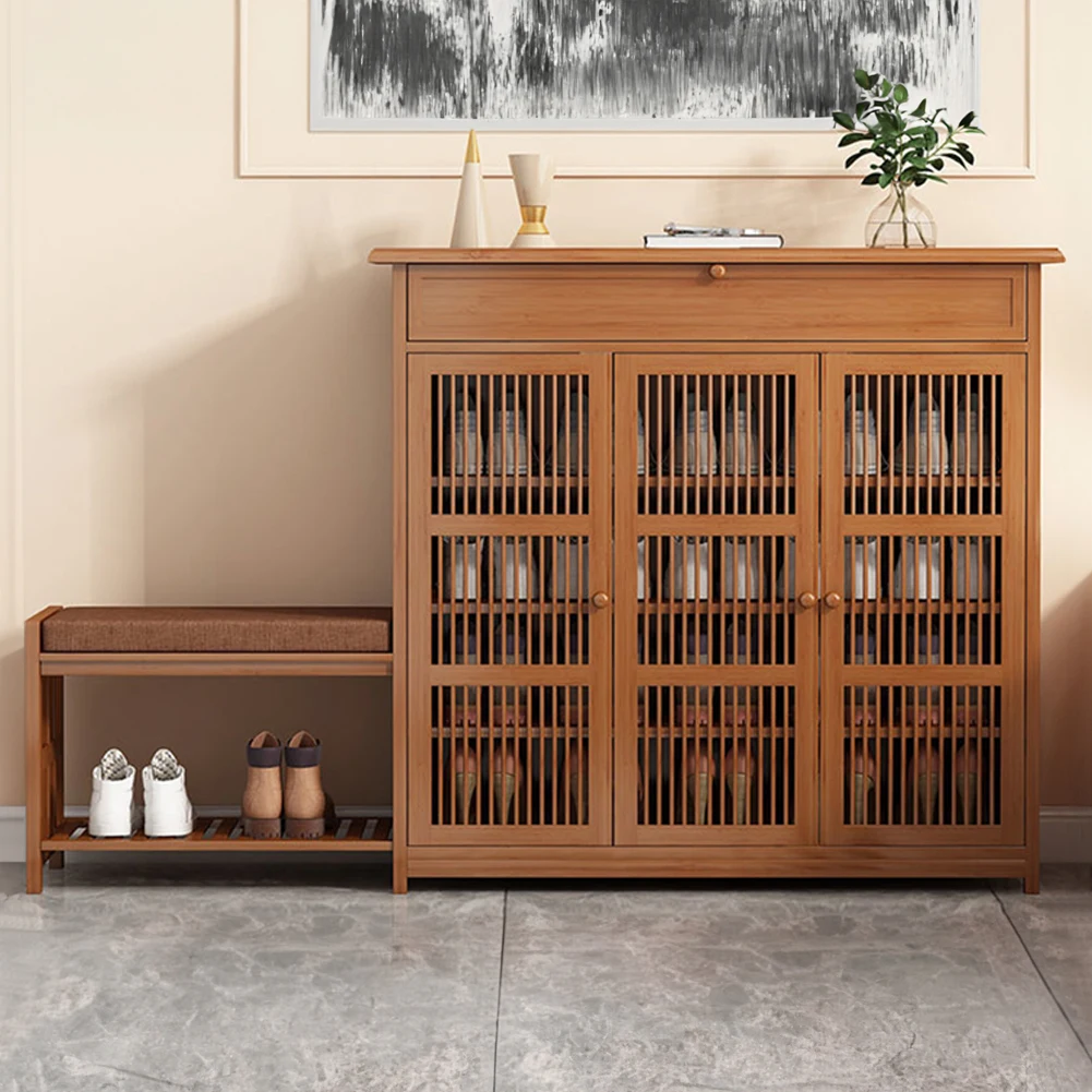 Voltsify Bamboo Entryway Storage Shoe Cabinet with Bench