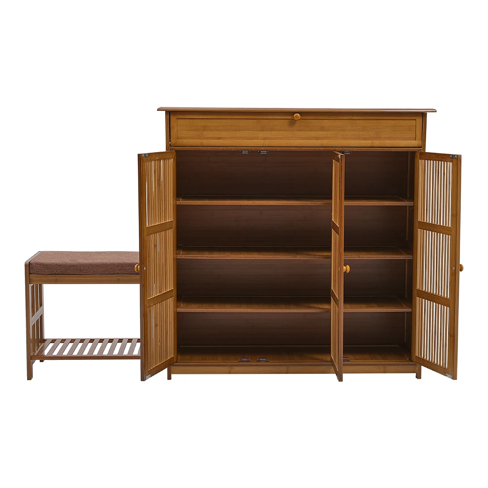 Voltsify Bamboo Entryway Storage Shoe Cabinet with Bench