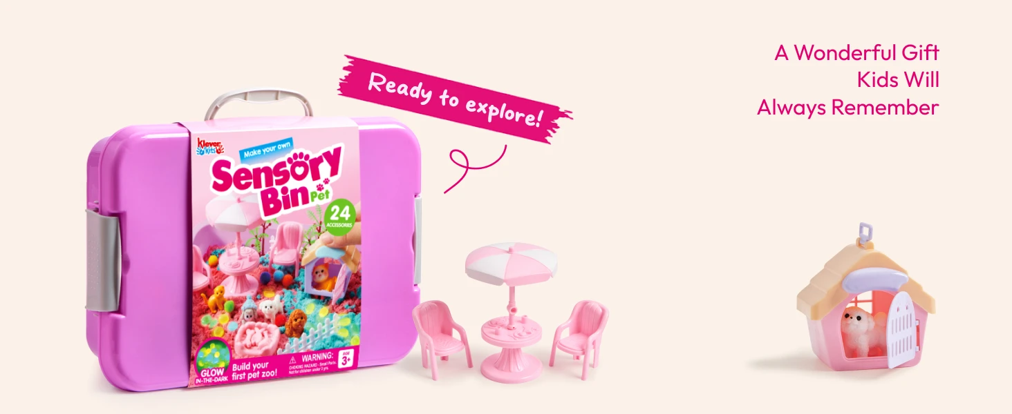 Joyfy Cute Pet Themed Sensory Bin toy Sandbox with Lid Dual-Color Sand Learning Activities for Boys Girls Birthday Chrimas Gifts