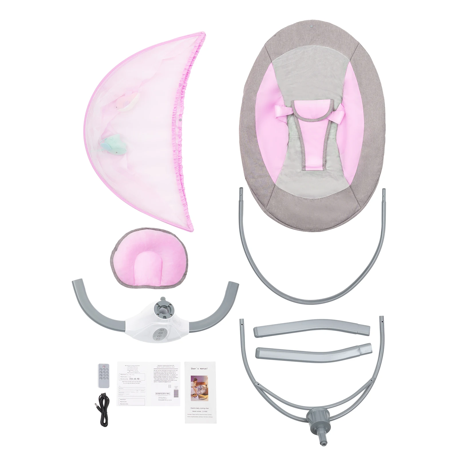 Pink Rocking Chair with USB Charging Port  for Breastfeeding, Living Room, Bedroom for 0-18 Months baby