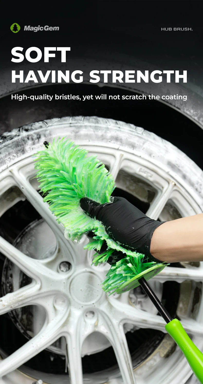 Magic Gem Car Wash Super Brush Plush Premium Wheels Brush Non-Slip Handle Easy To Cleaning Rims Spokes Wheel Barrel CarDetailing