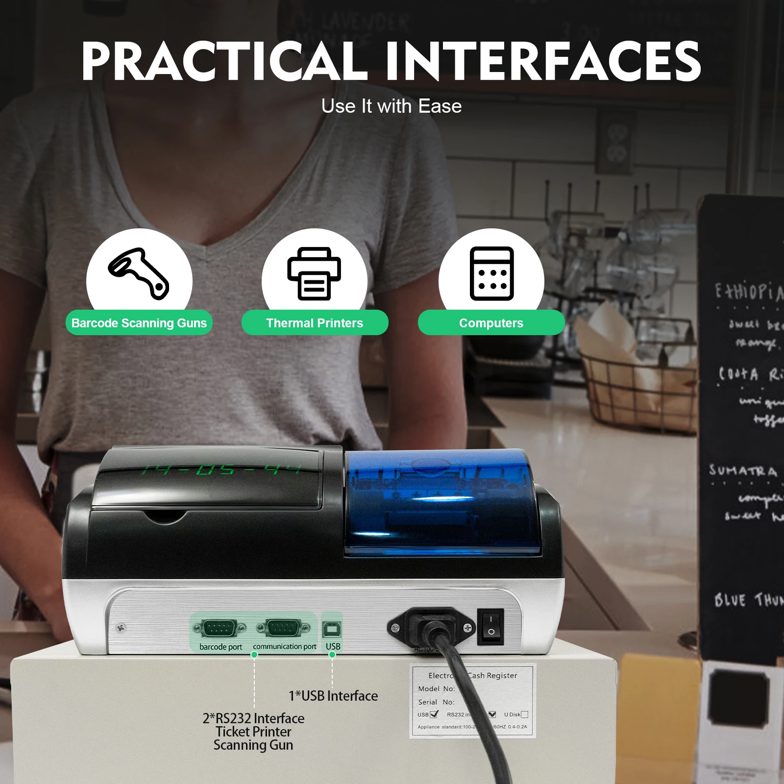 48 Keys Electronic Cash Register LED Display Cash Register Machine Support Multiple Payment Methods For Multi Cash Register