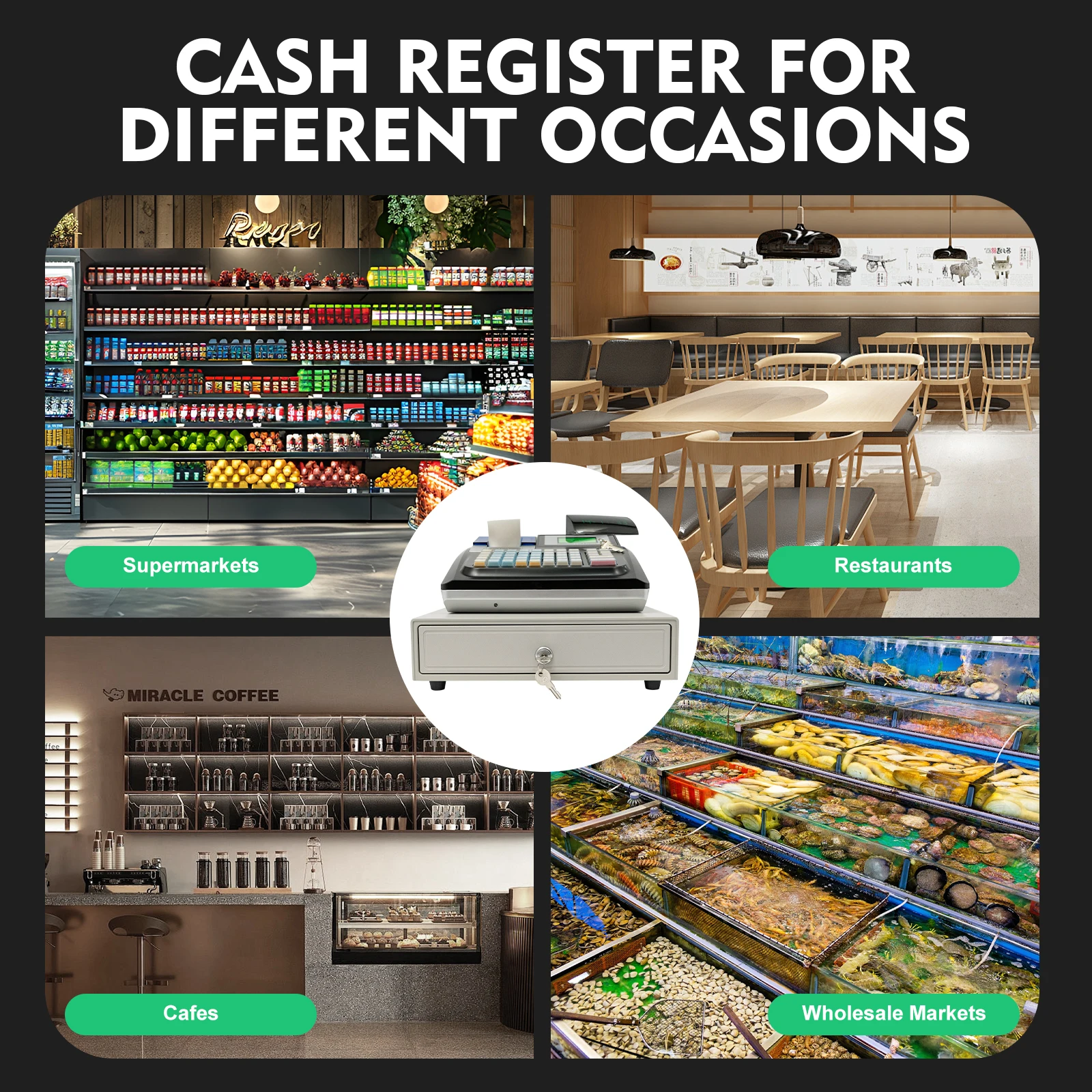 48 Keys Electronic Cash Register LED Display Cash Register Machine Support Multiple Payment Methods For Multi Cash Register