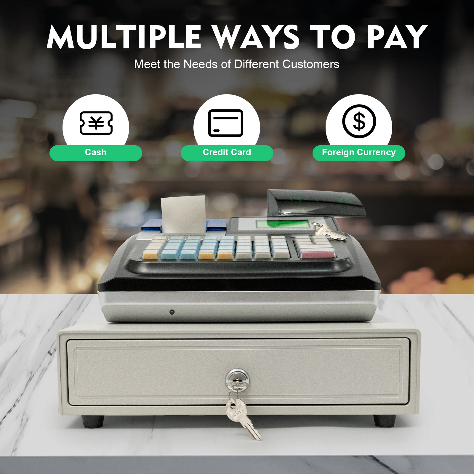 48 Keys Electronic Cash Register LED Display Cash Register Machine Support Multiple Payment Methods For Multi Cash Register