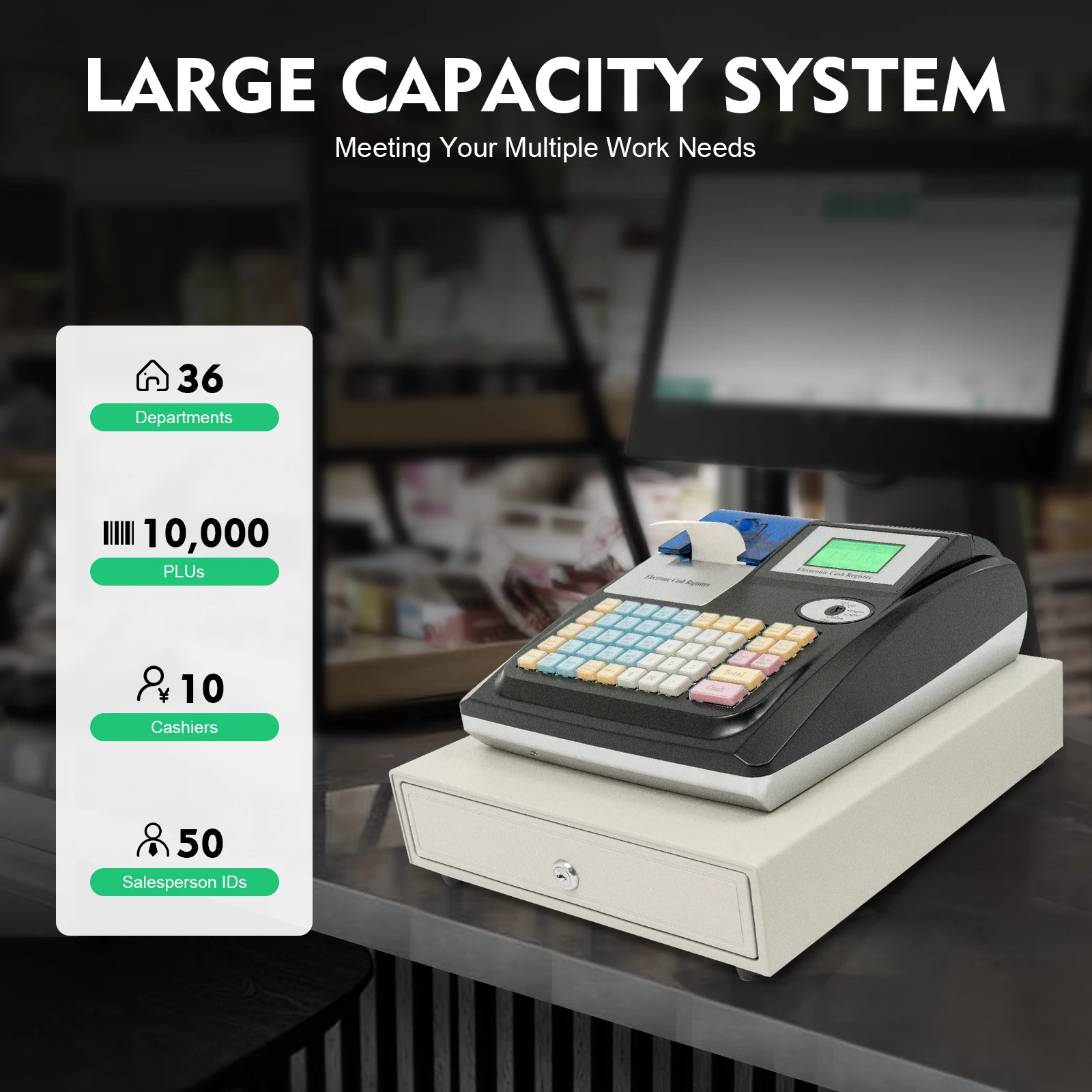 48 Keys Electronic Cash Register LED Display Cash Register Machine Support Multiple Payment Methods For Multi Cash Register
