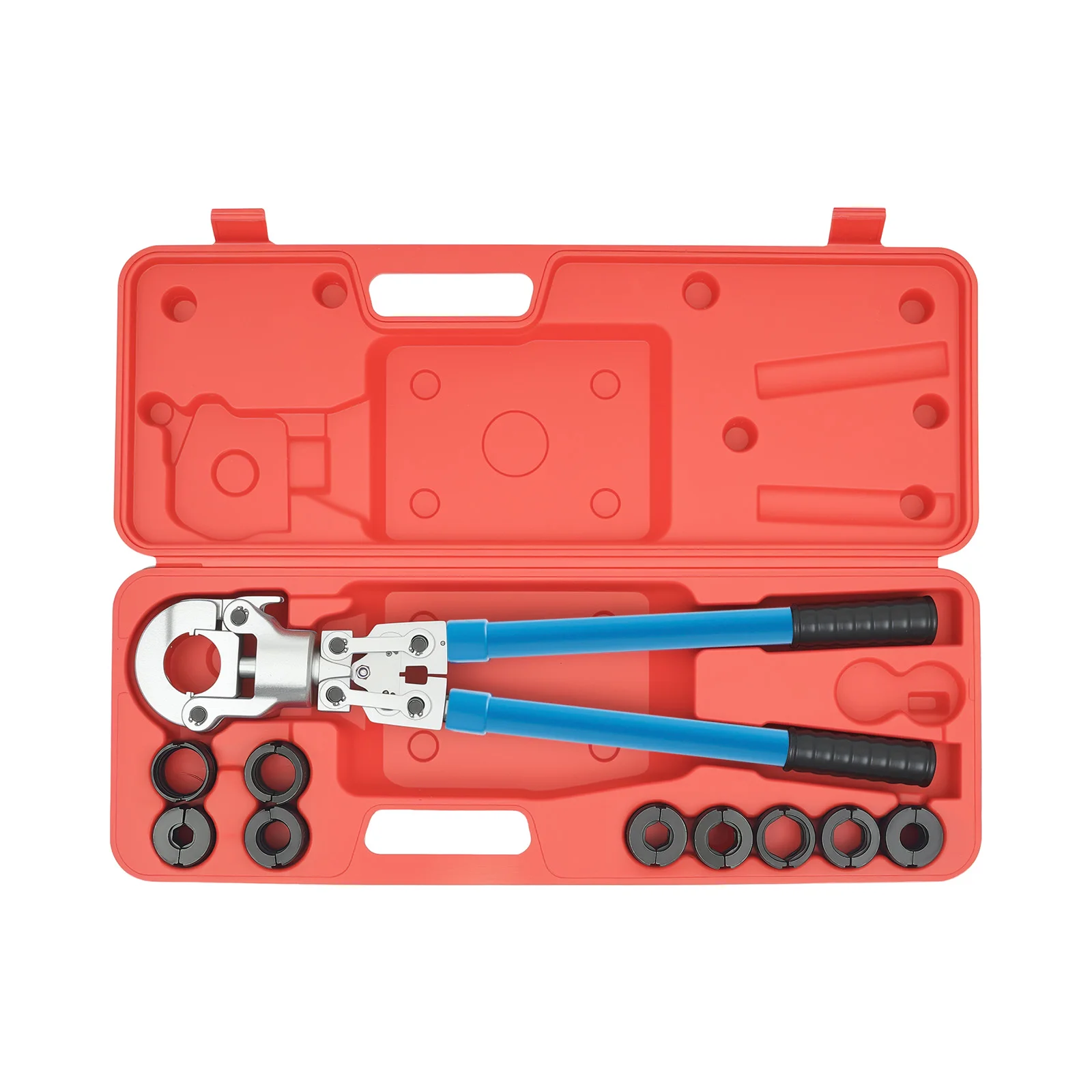 6T PEX Crimping Tool Set, 360° Rotatable Head Manual Scissor Type Crimper Pliers, 9 Molds for PEX/Copper/Aluminum Pipes