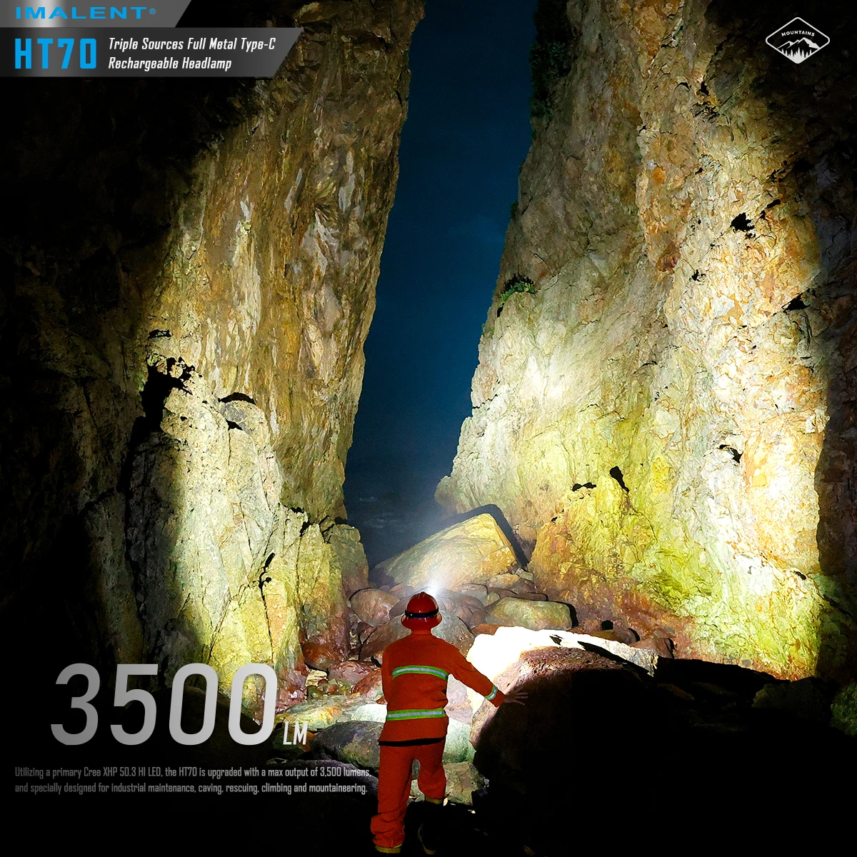 IMALENT HT70 LED Headlamp 3500LM 349M 5000mAh Powerful Torch Rechargeable Headlamp White Red Light Three-Light Source Headlight