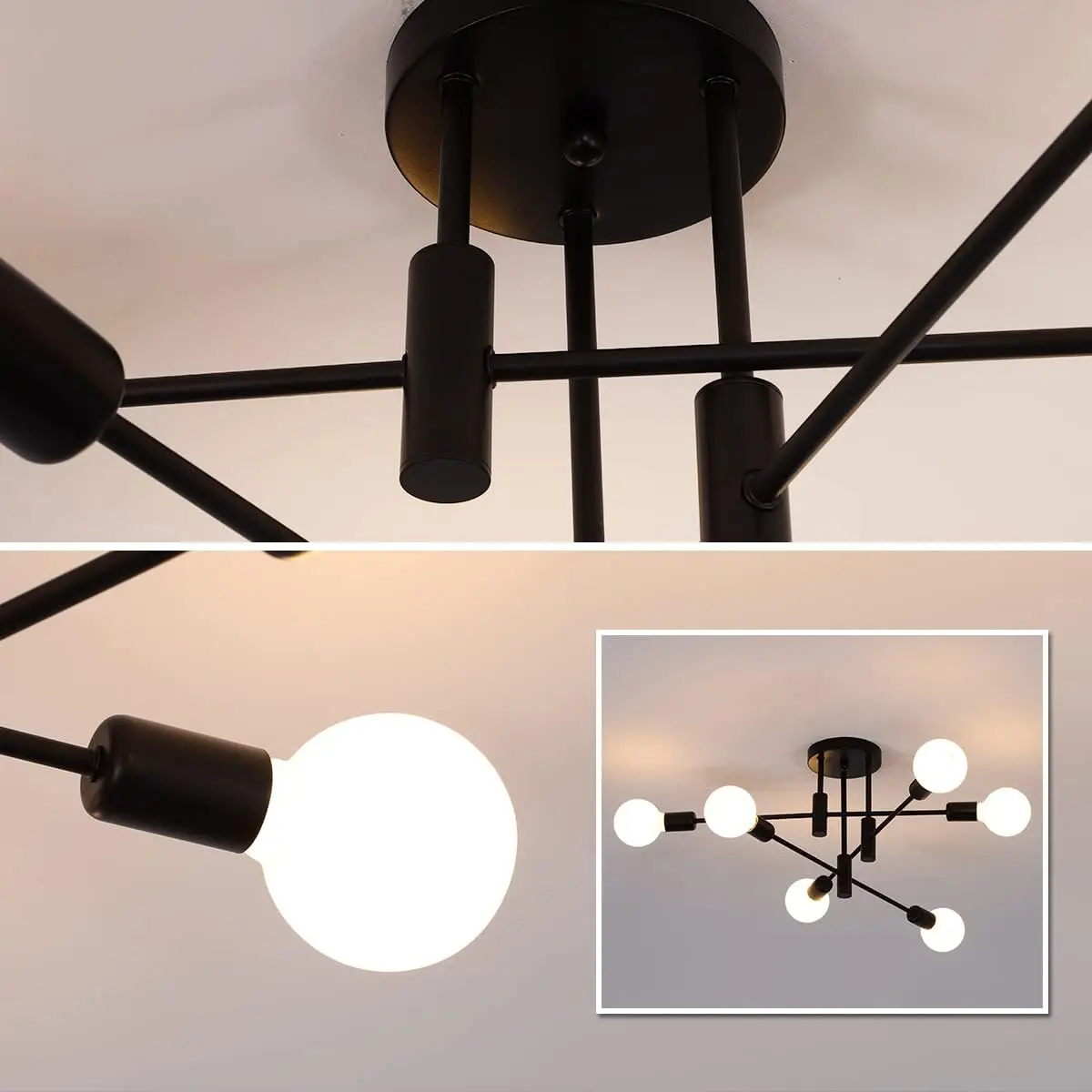 6 Lights E27 Base Ceiling Light,Modern Retro LED Pendant Lamp,Metal Lamp for Living Room,Bedroom,Hallway(Bulb not included)
