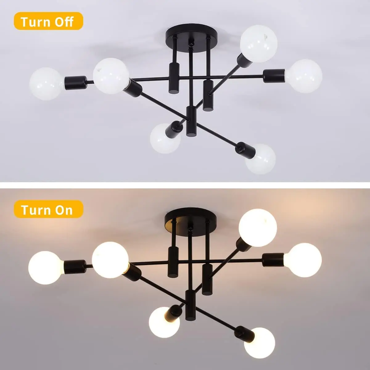 6 Lights E27 Base Ceiling Light,Modern Retro LED Pendant Lamp,Metal Lamp for Living Room,Bedroom,Hallway(Bulb not included)