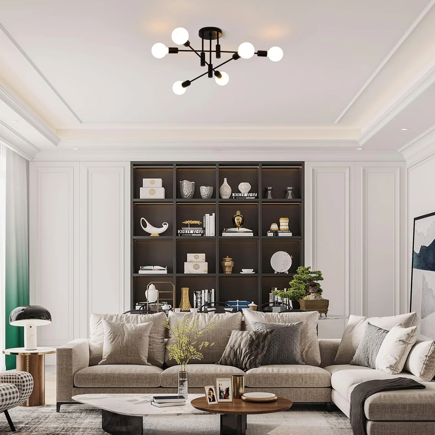 6 Lights E27 Base Ceiling Light,Modern Retro LED Pendant Lamp,Metal Lamp for Living Room,Bedroom,Hallway(Bulb not included)