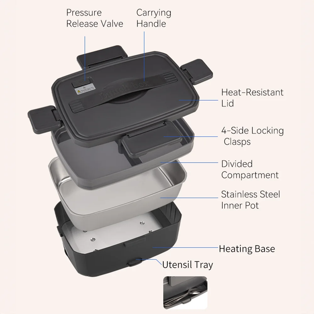 Electric Lunch Box 3.0L Food Warmer No Water Portable Food Leak Proof Heated Lunch Box For Car Home Office Work Lunch Heater