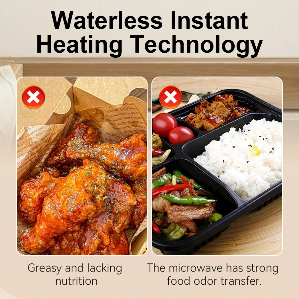 Electric Lunch Box 3.0L Food Warmer No Water Portable Food Leak Proof Heated Lunch Box For Car Home Office Work Lunch Heater