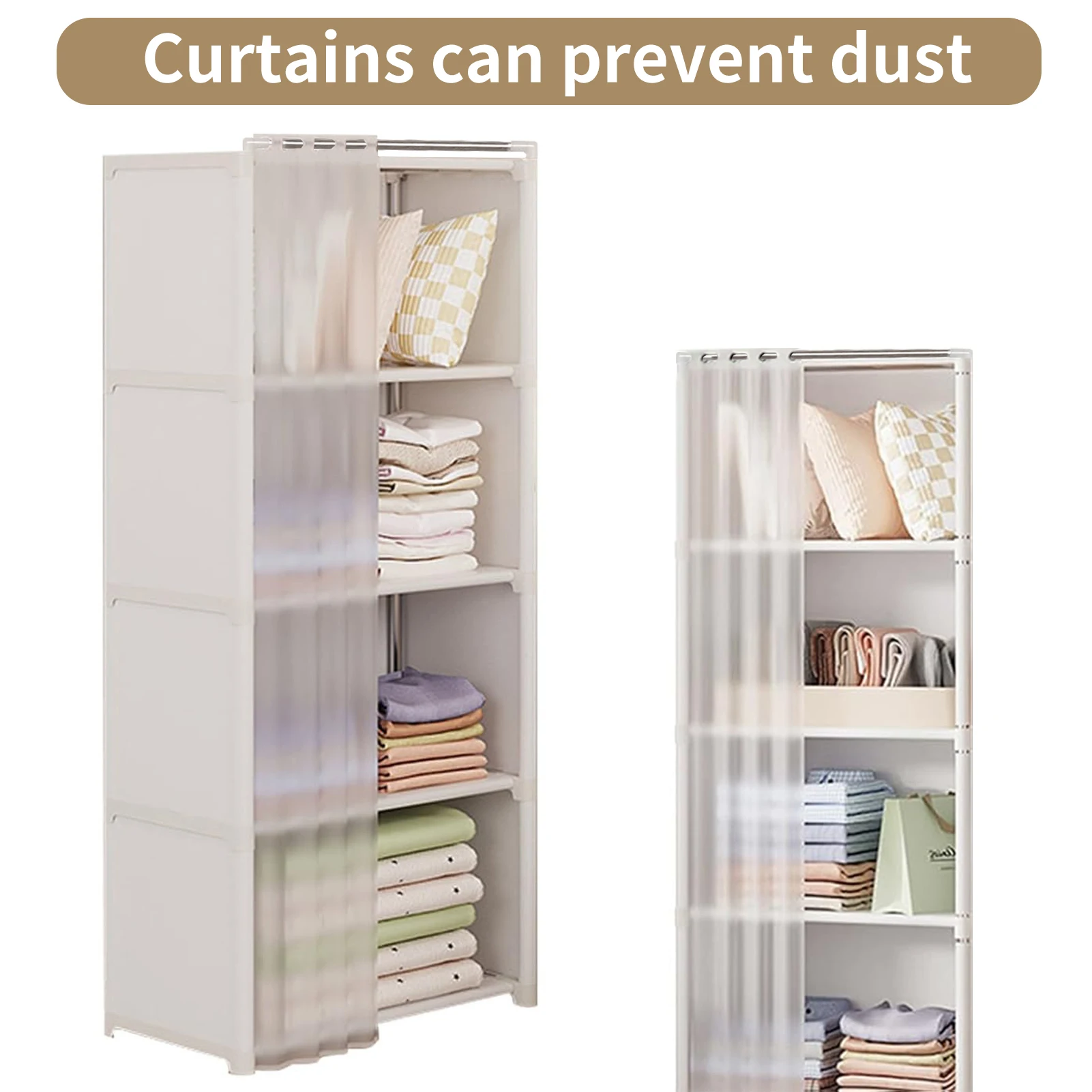 Wardrobe Rack For Storage Clothes, Garment Rack With Dustproof Cover, Portable Closet Organizer With Shelves, Non-Woven Wardrobe