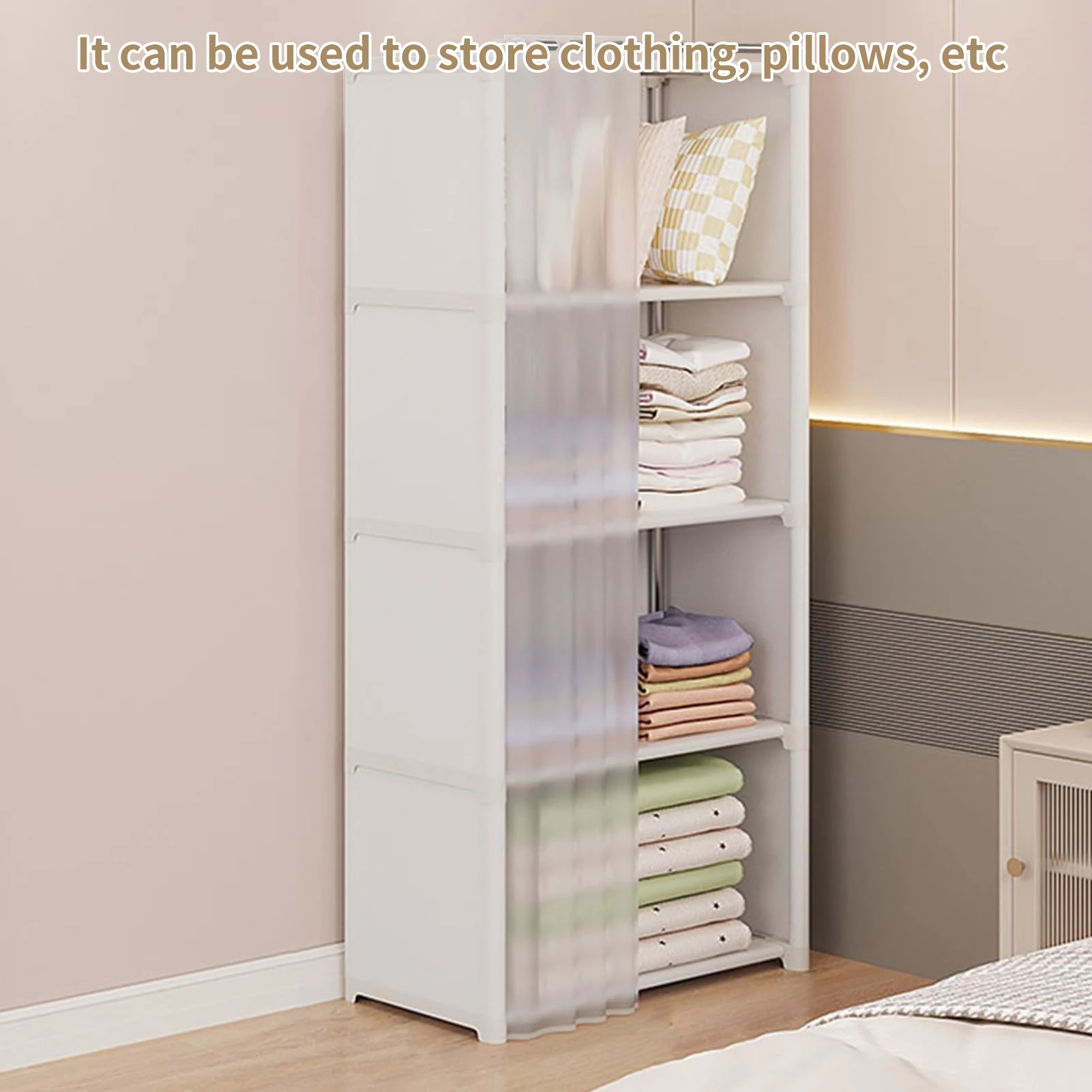 Wardrobe Rack For Storage Clothes, Garment Rack With Dustproof Cover, Portable Closet Organizer With Shelves, Non-Woven Wardrobe