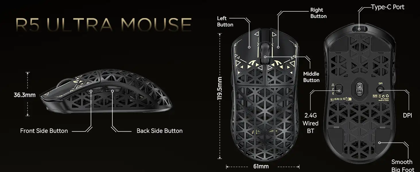ATTACK SHARK R5 Ultra Carbon Fiber Wireless 8K Gaming Mouse 39g SUPERLIGHT, PixArt PAW3950MAX Gaming Sensor, 8000Hz Wireless Pol