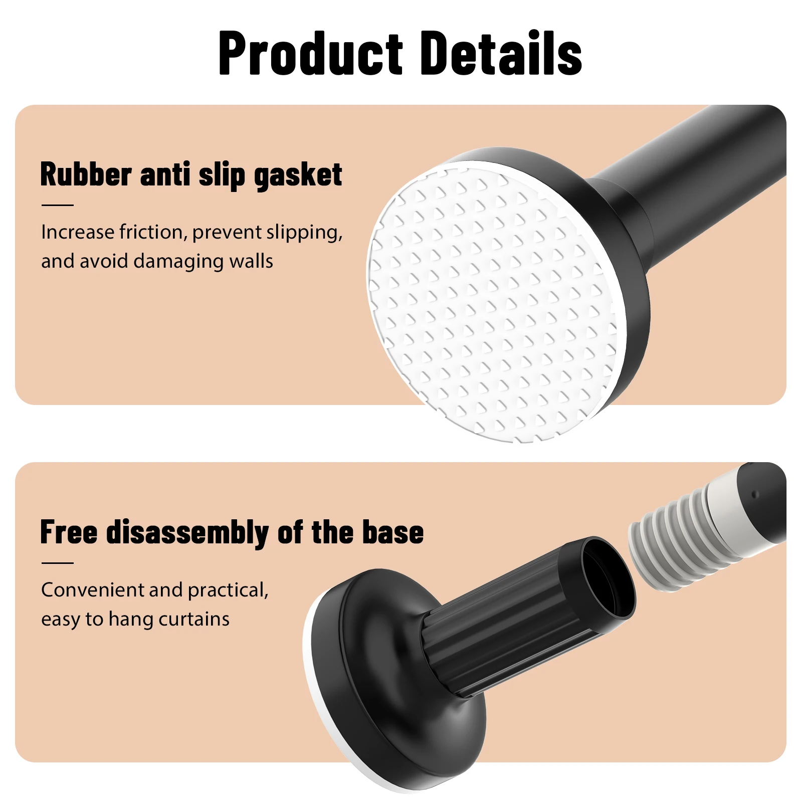 Adjustable Telescopic Pole No Drill Hanging Rod with Rubber Pads for Wall Protection, Ideal for Wardrobe, Kitchen,bathroom