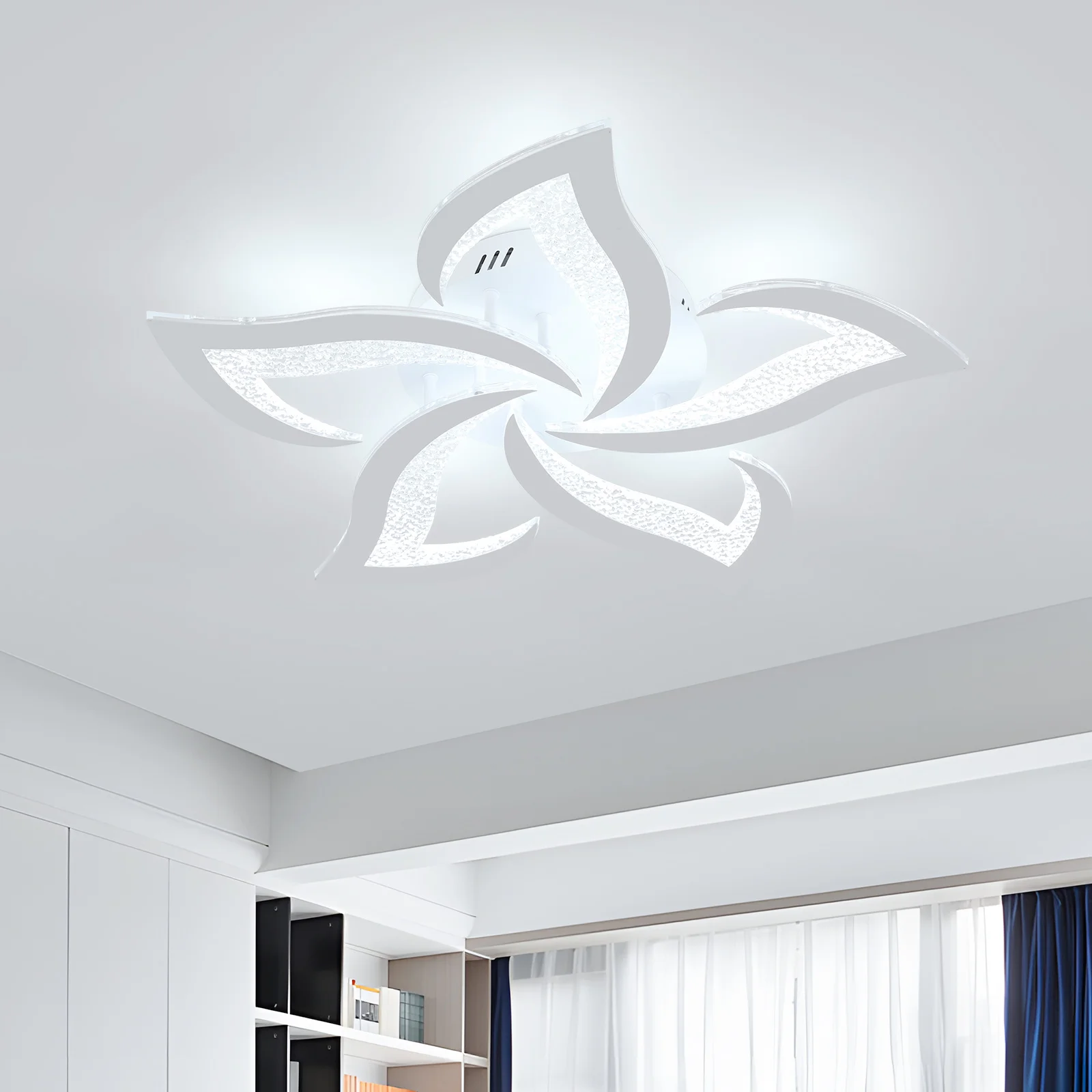 White LED Ceiling Lights with Remote Control, 60W Cold White 6500K, Acrylic Modern Ceiling Light for Bedroom Living Room Dinning
