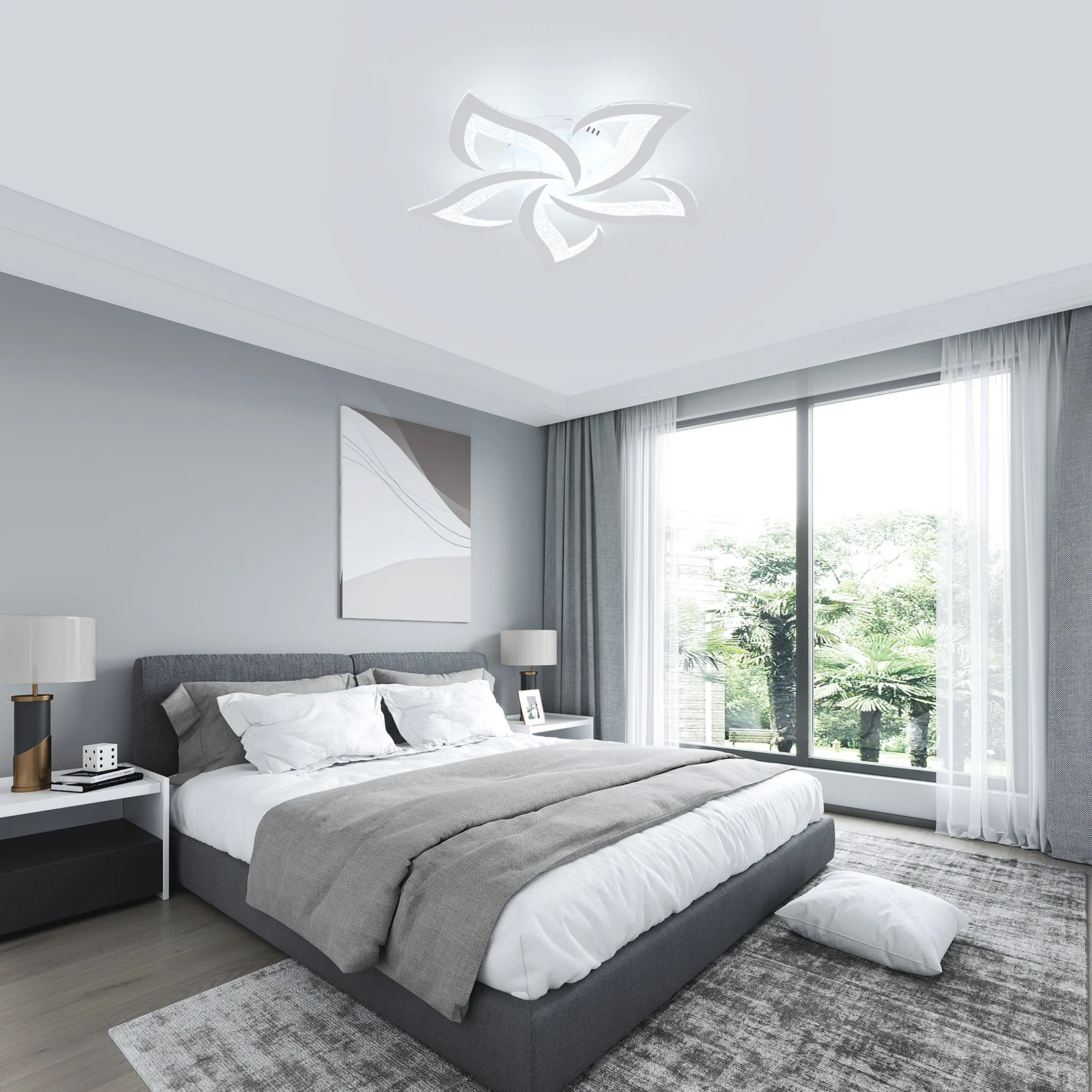 White LED Ceiling Lights with Remote Control, 60W Cold White 6500K, Acrylic Modern Ceiling Light for Bedroom Living Room Dinning