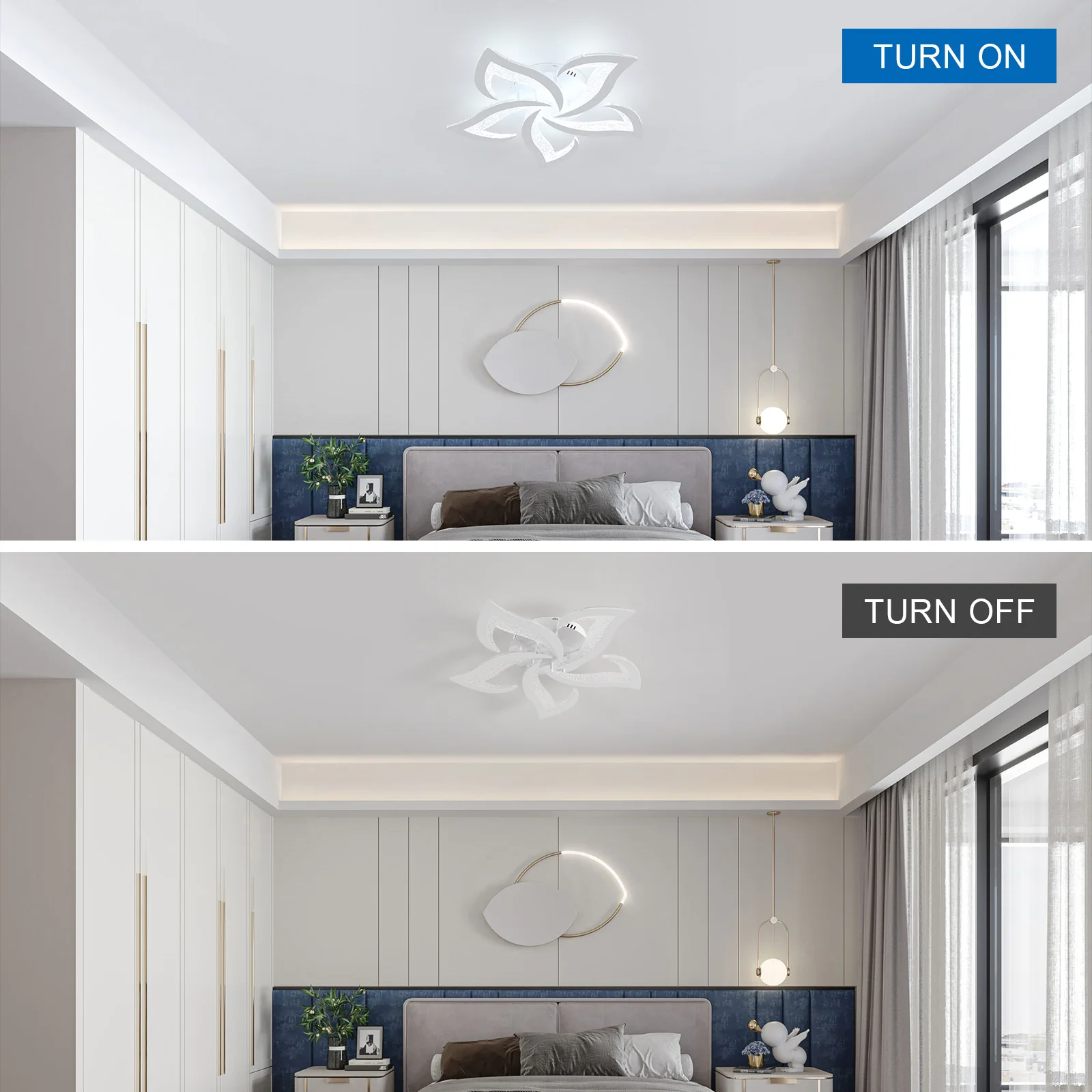 White LED Ceiling Lights with Remote Control, 60W Cold White 6500K, Acrylic Modern Ceiling Light for Bedroom Living Room Dinning