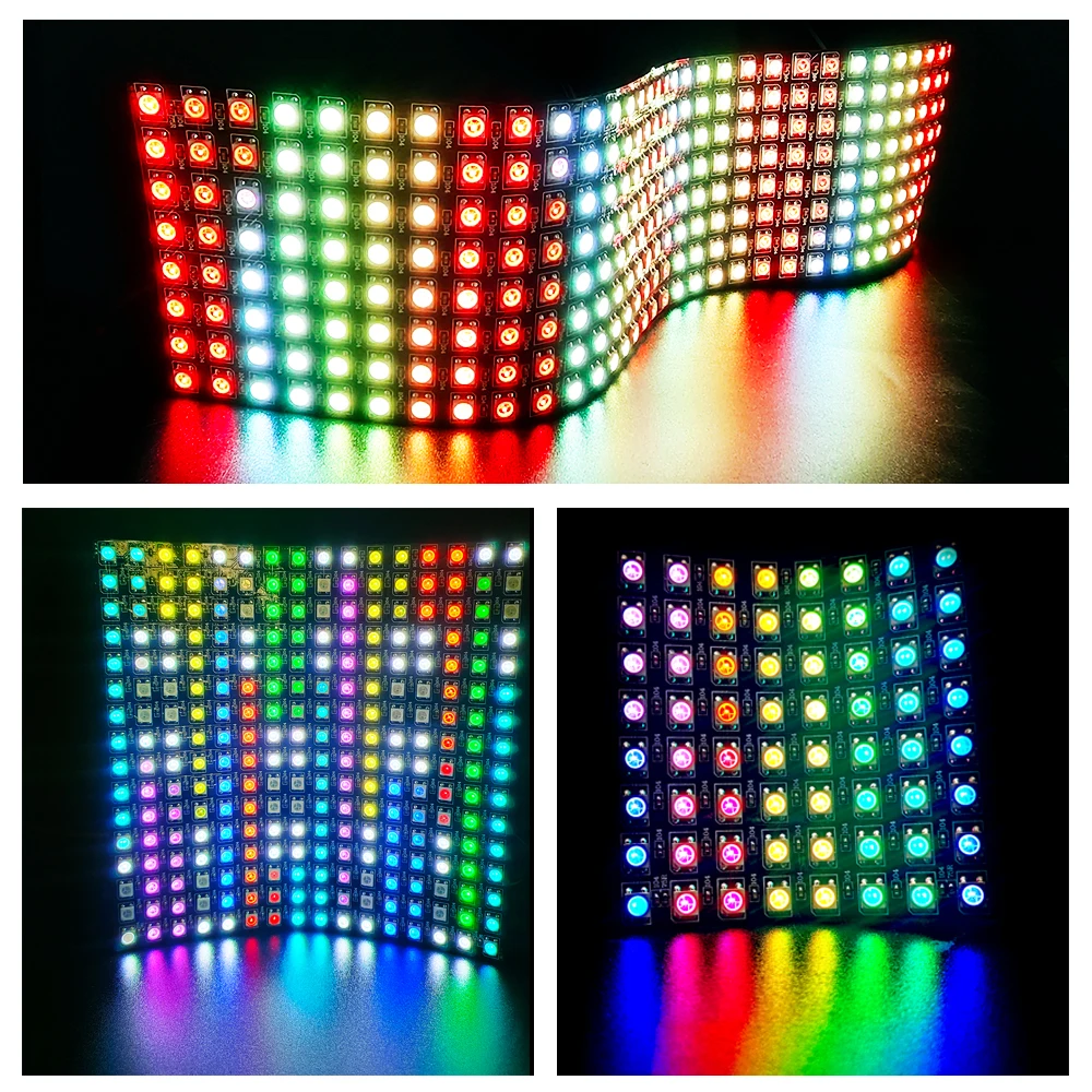 DC5V WS2812B 5050 RGB SMD Flexible 8x8 16x16 8x32 Luces Pixel Panel Matrix Screen WS2812 IC Led Module Individually Addressable