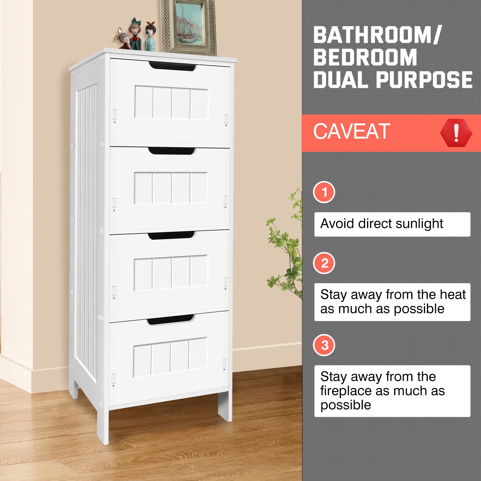 BRIEFNESS PVC Bathroom Cabinet Bathroom Storage Cabinet Freestanding Chest of Drawers with 4 Drawers Floor Vertical Cabinet