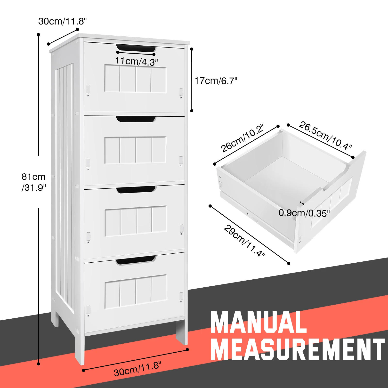 BRIEFNESS PVC Bathroom Cabinet Bathroom Storage Cabinet Freestanding Chest of Drawers with 4 Drawers Floor Vertical Cabinet
