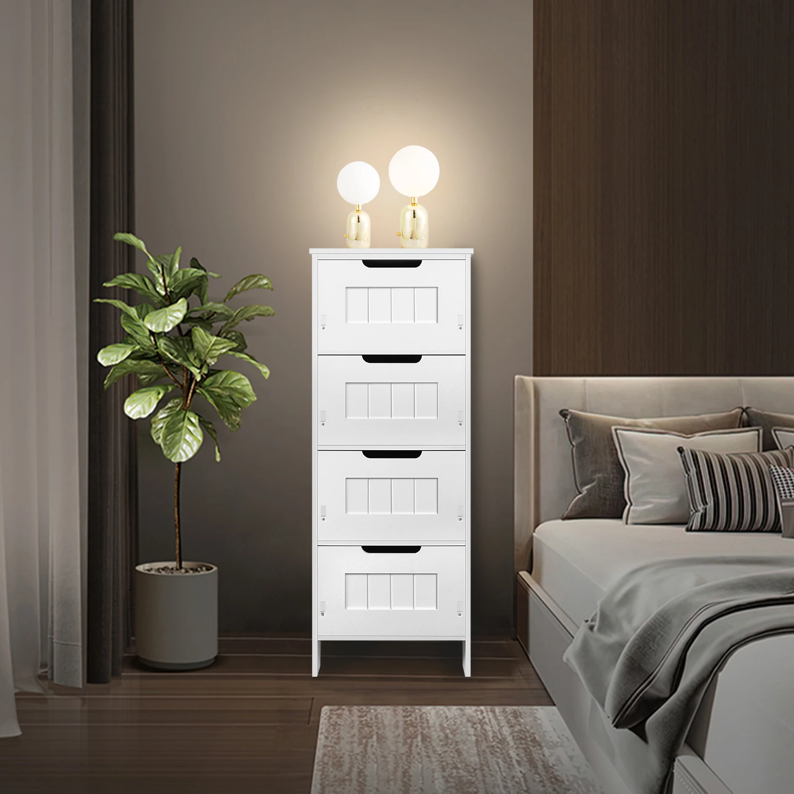 BRIEFNESS PVC Bathroom Cabinet Bathroom Storage Cabinet Freestanding Chest of Drawers with 4 Drawers Floor Vertical Cabinet