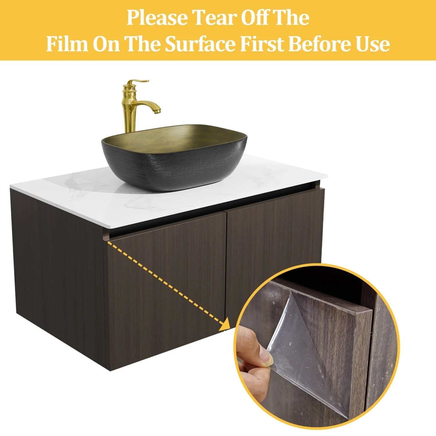 80/100/120CM Bathroom Vanities Sink Set Wall Mounted Floating Cabinet w/ Ceramic Basin Sintered Stone Top, Faucet and Hoses