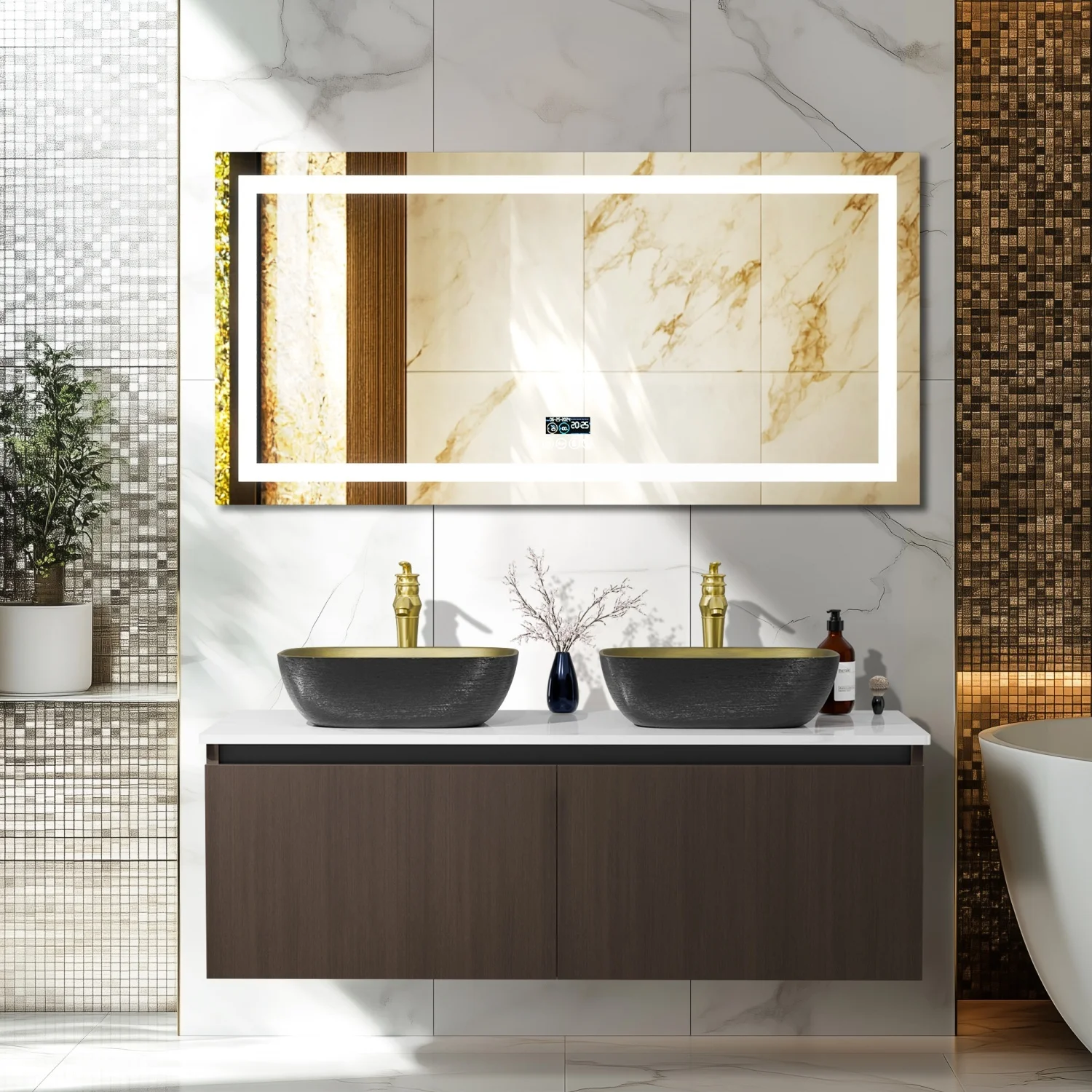 80/100/120CM Bathroom Vanities Sink Set Wall Mounted Floating Cabinet w/ Ceramic Basin Sintered Stone Top, Faucet and Hoses