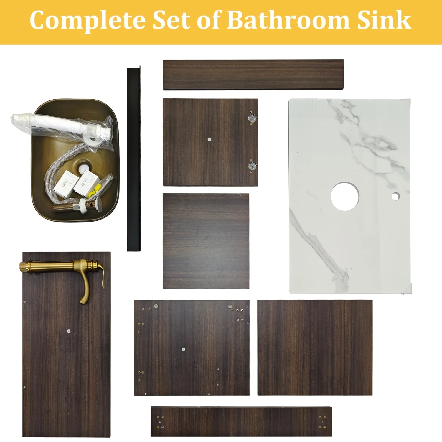 80/100/120CM Bathroom Vanities Sink Set Wall Mounted Floating Cabinet w/ Ceramic Basin Sintered Stone Top, Faucet and Hoses