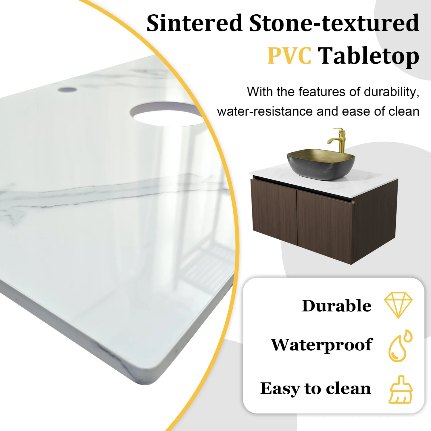 80/100/120CM Bathroom Vanities Sink Set Wall Mounted Floating Cabinet w/ Ceramic Basin Sintered Stone Top, Faucet and Hoses