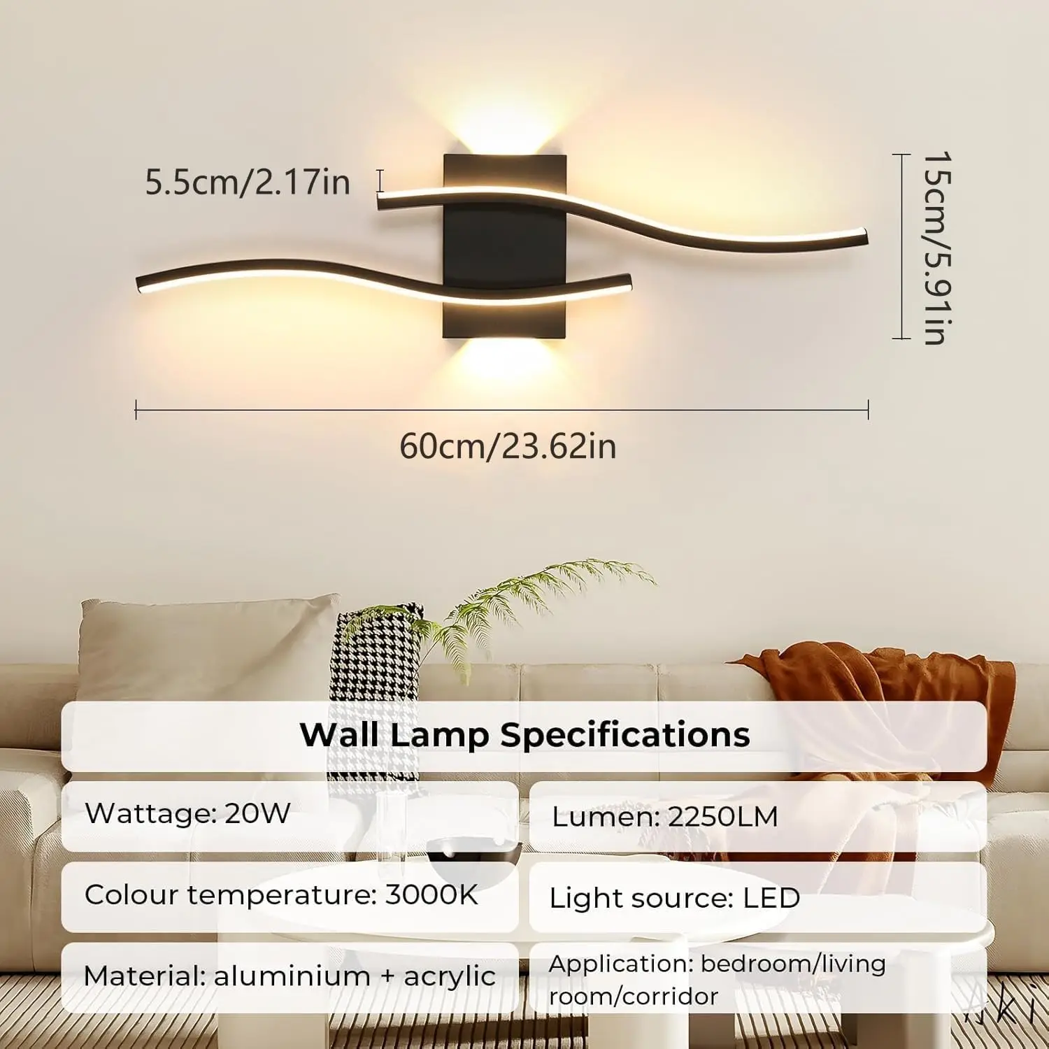 Wall Sconce Light Indoor,Creatively Modern LED Wall Lamp 27W 3000LM,Warm White 3000K,For Hallway Dining Room Staircase