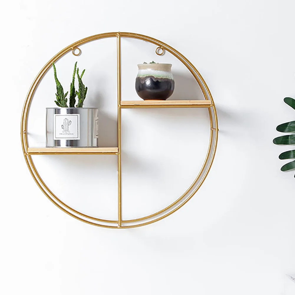 【Breeins】Gold Metal Round Wall Shelf Display Storage Rack For Home Office Decoration Organizer