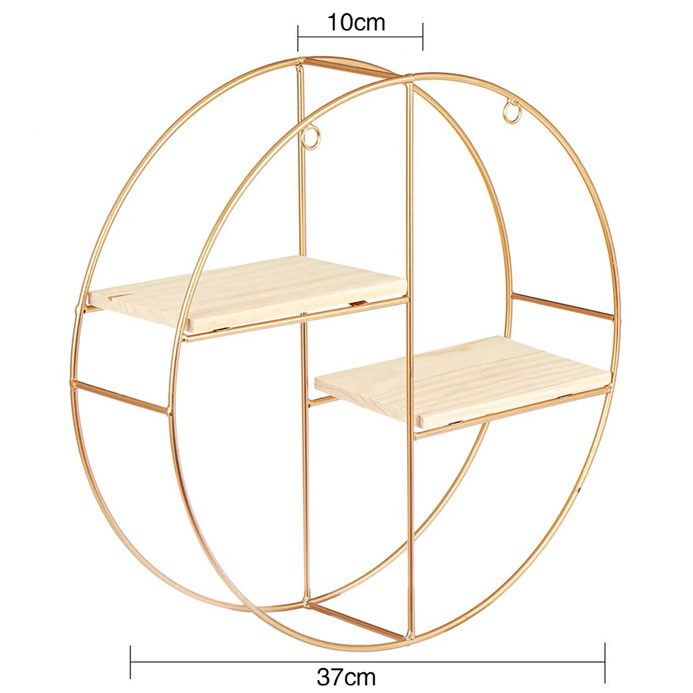 【Breeins】Gold Metal Round Wall Shelf Display Storage Rack For Home Office Decoration Organizer