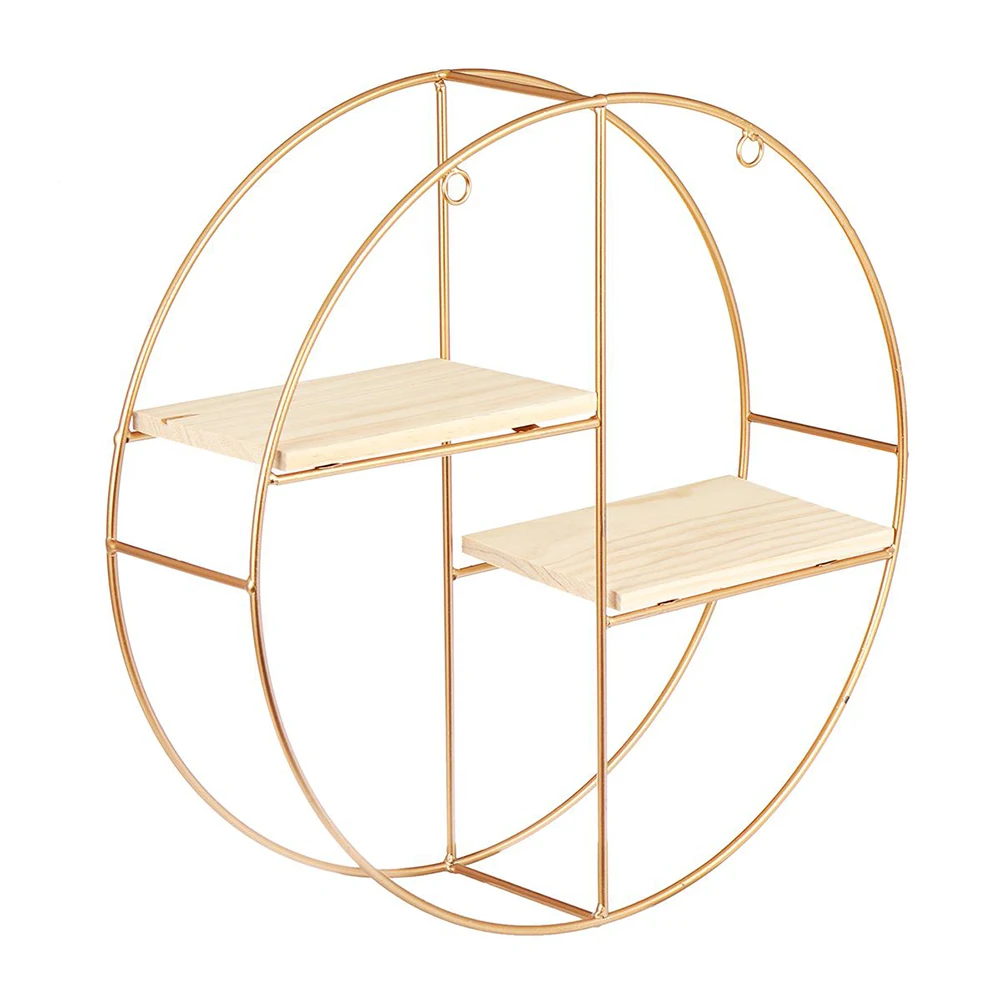 【Breeins】Gold Metal Round Wall Shelf Display Storage Rack For Home Office Decoration Organizer