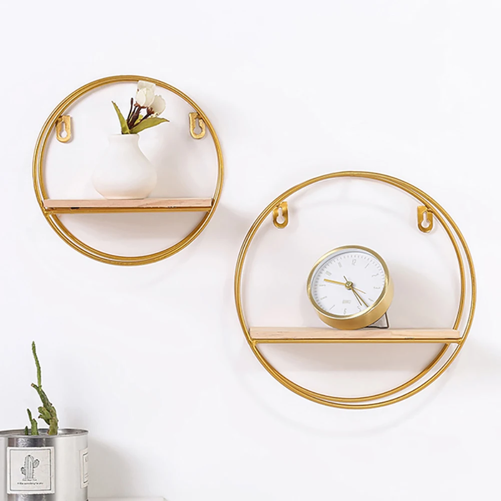 【Breeins】Gold Metal Round Wall Shelf Display Storage Rack For Home Office Decoration Organizer