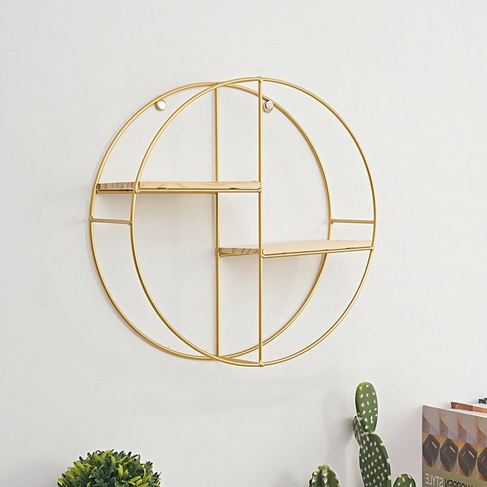 【Breeins】Gold Metal Round Wall Shelf Display Storage Rack For Home Office Decoration Organizer