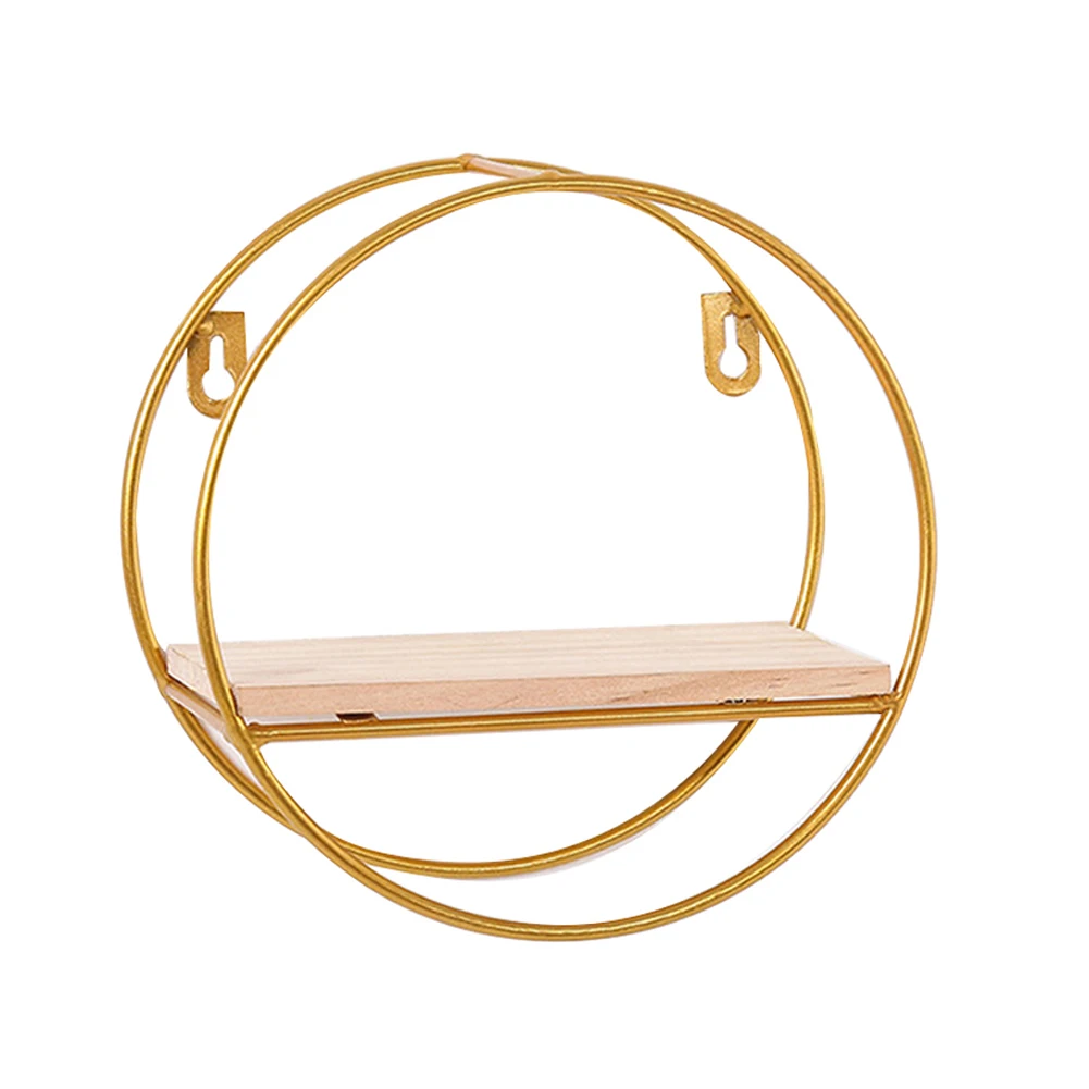 【Breeins】Gold Metal Round Wall Shelf Display Storage Rack For Home Office Decoration Organizer