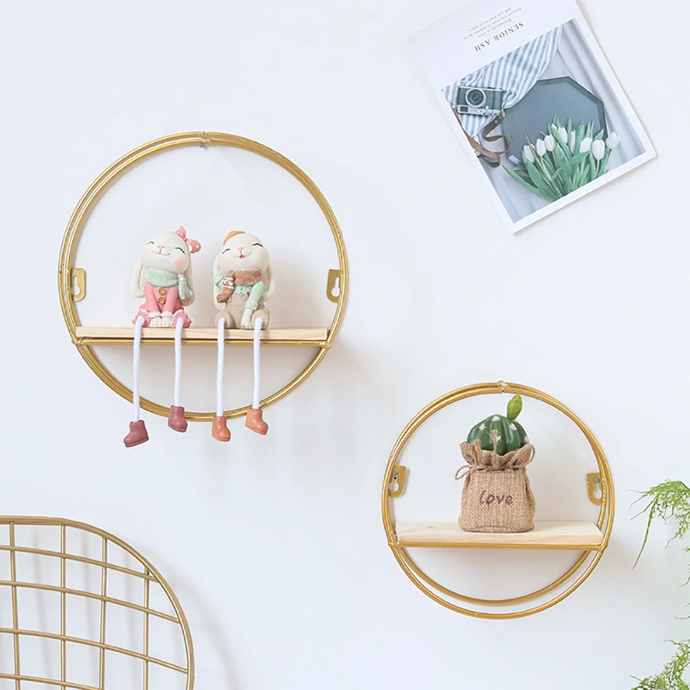 【Breeins】Gold Metal Round Wall Shelf Display Storage Rack For Home Office Decoration Organizer