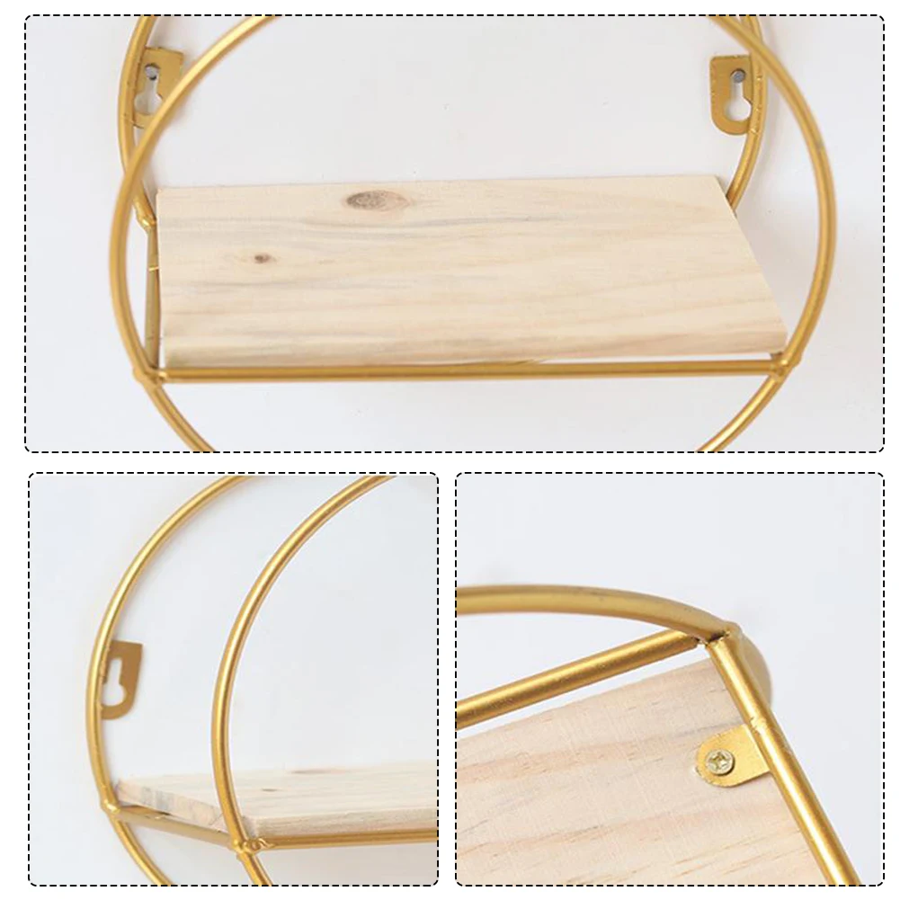 【Breeins】Gold Metal Round Wall Shelf Display Storage Rack For Home Office Decoration Organizer