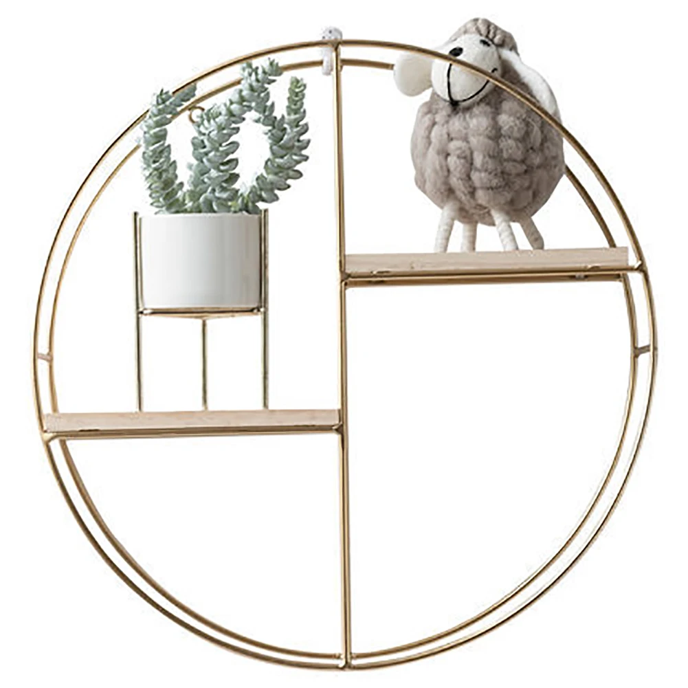 【Breeins】Gold Metal Round Wall Shelf Display Storage Rack For Home Office Decoration Organizer