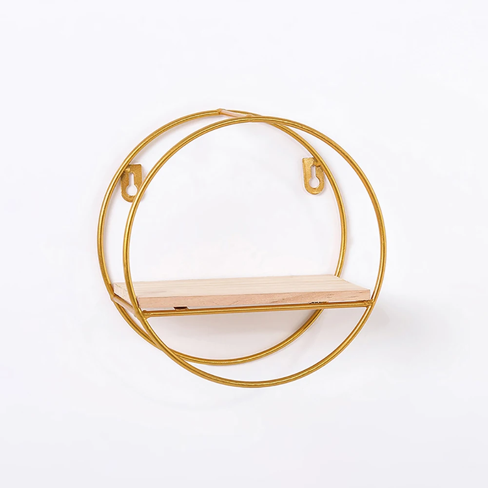 【Breeins】Gold Metal Round Wall Shelf Display Storage Rack For Home Office Decoration Organizer