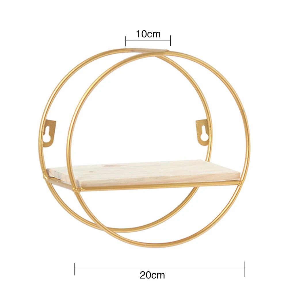【Breeins】Gold Metal Round Wall Shelf Display Storage Rack For Home Office Decoration Organizer
