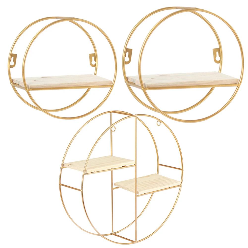 【Breeins】Gold Metal Round Wall Shelf Display Storage Rack For Home Office Decoration Organizer