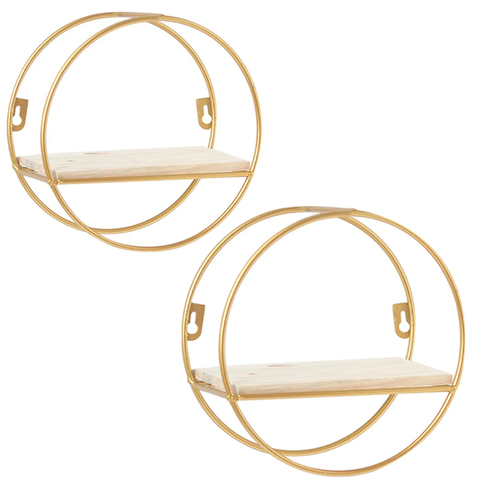 【Breeins】Gold Metal Round Wall Shelf Display Storage Rack For Home Office Decoration Organizer