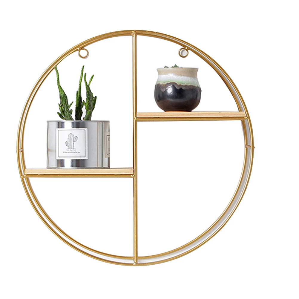 【Breeins】Gold Metal Round Wall Shelf Display Storage Rack For Home Office Decoration Organizer