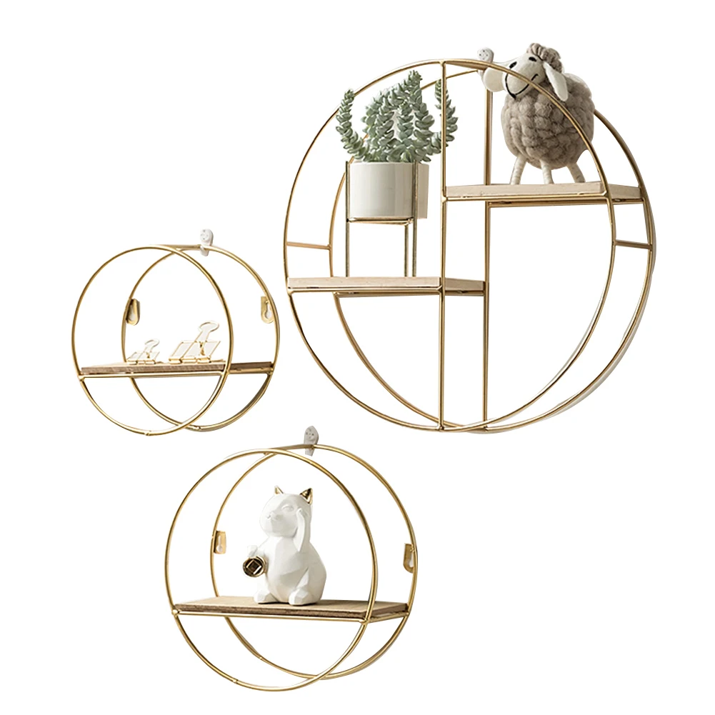 【Breeins】Gold Metal Round Wall Shelf Display Storage Rack For Home Office Decoration Organizer